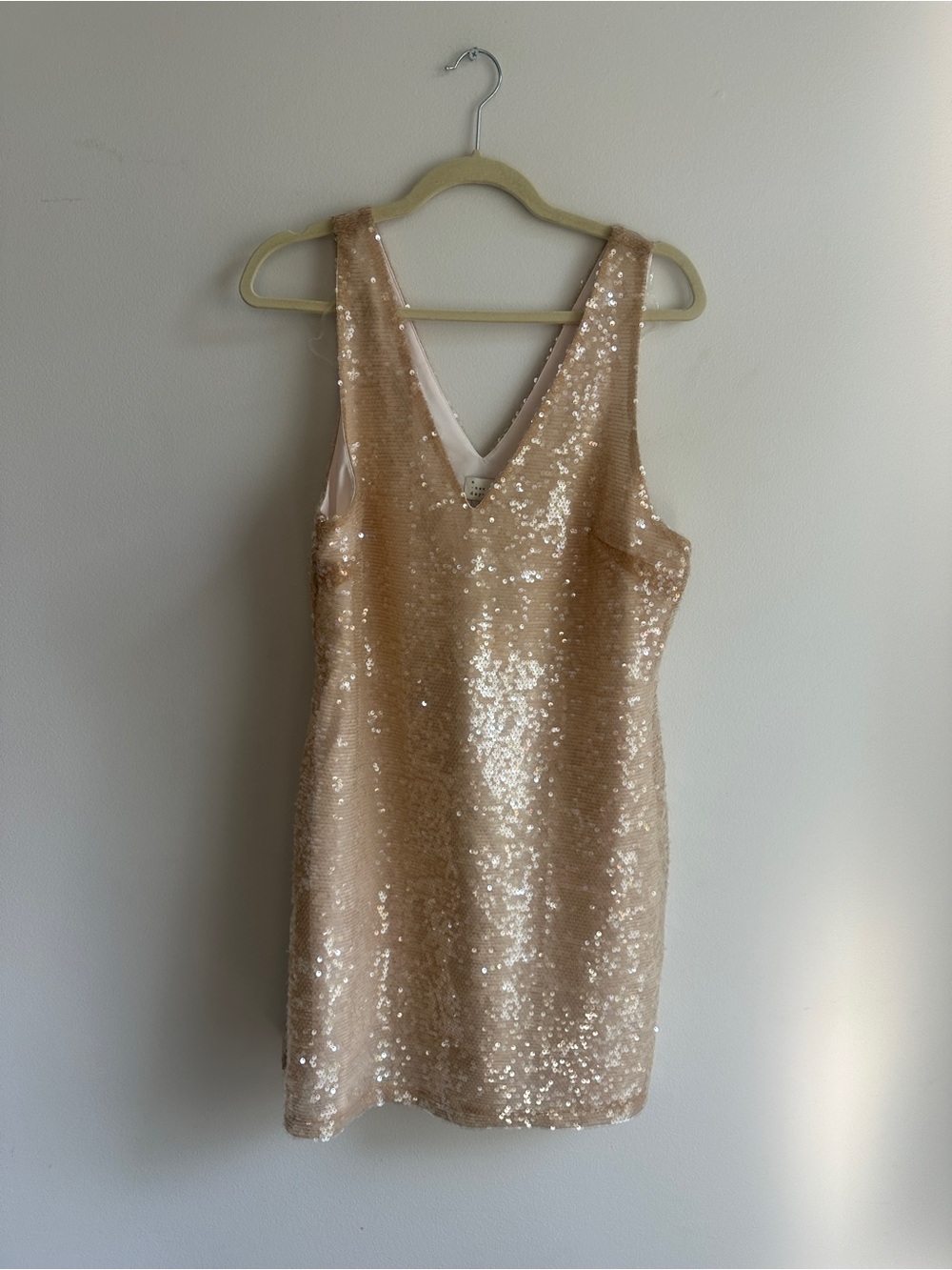 Champagne Sequin V Neck Shift Mini Dress Party Cocktail